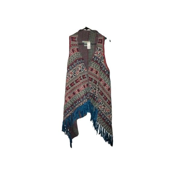 Flying Tomato Womens L Vest Boho Sleeveless Cardigan Floral Fringe Paisley Print - Picture 1 of 7